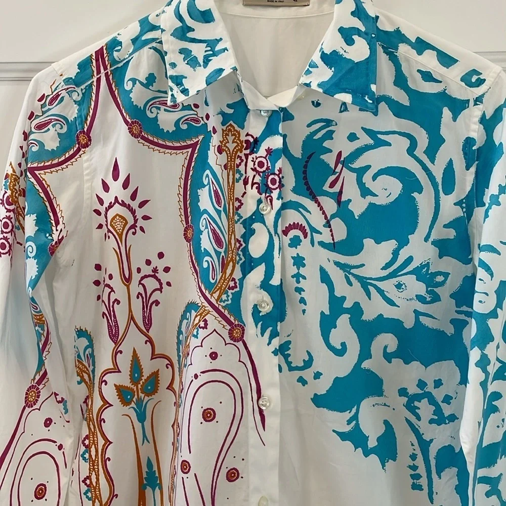 ETRO Made in Italy Turquoise/Magenta White Blouse. GORGEOUS!! Like New! Size 42 - Picture 2 of 9